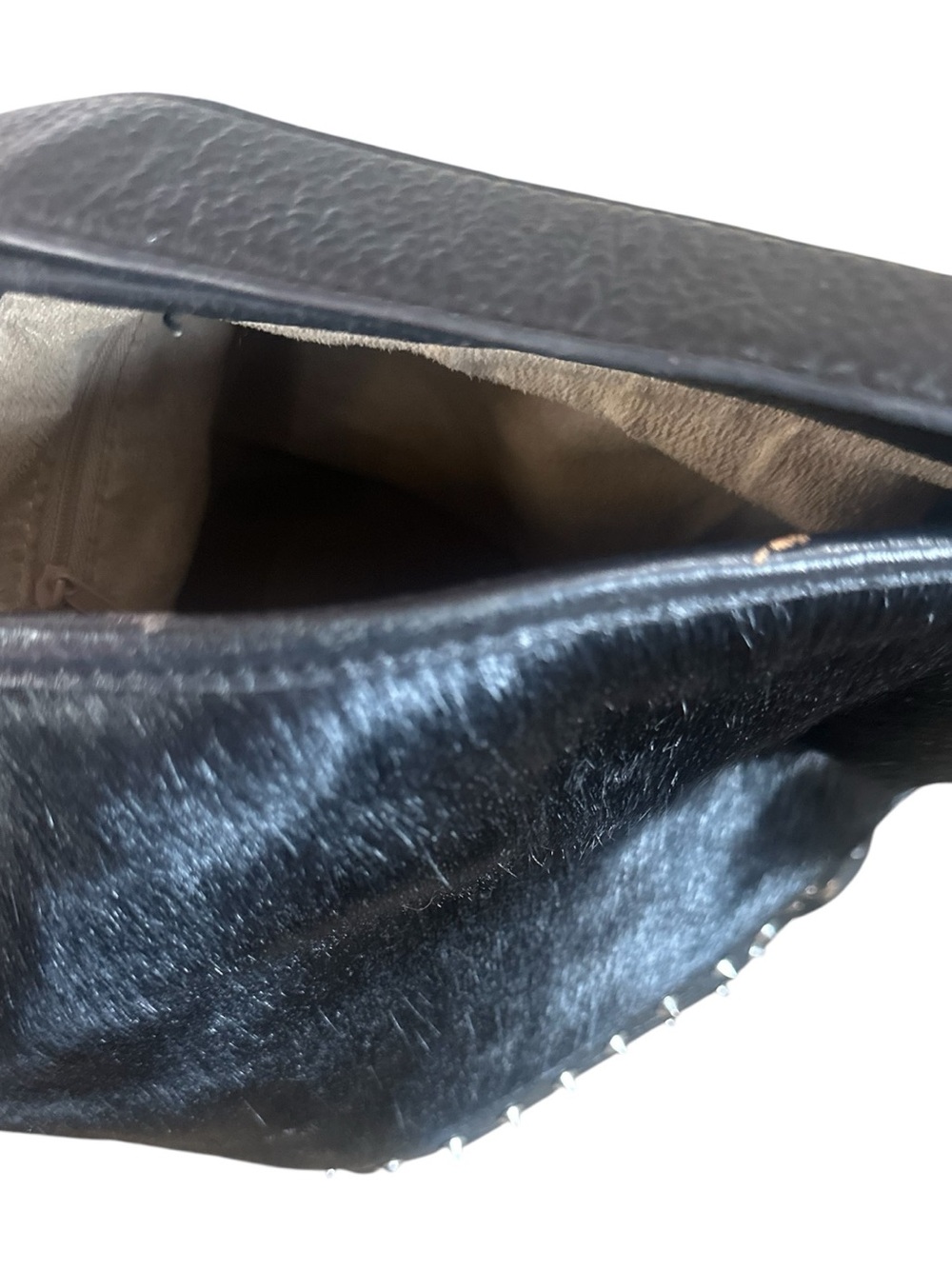 Aqua Madonna Calf Hair Stud Detail Black Leather Hobo Bag Purse - Picture 10 of 10